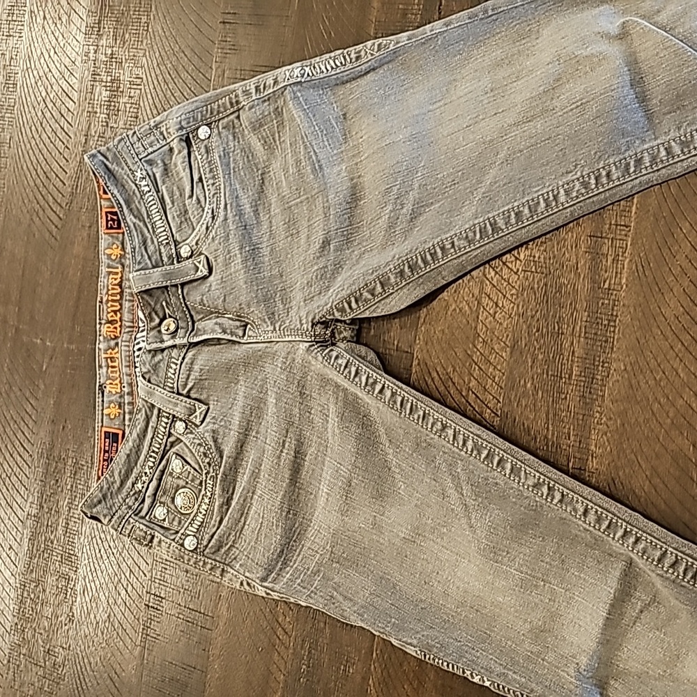 Rock Revival Skinny Jeans! Celine, Size 27, Gray, Silver detailing!